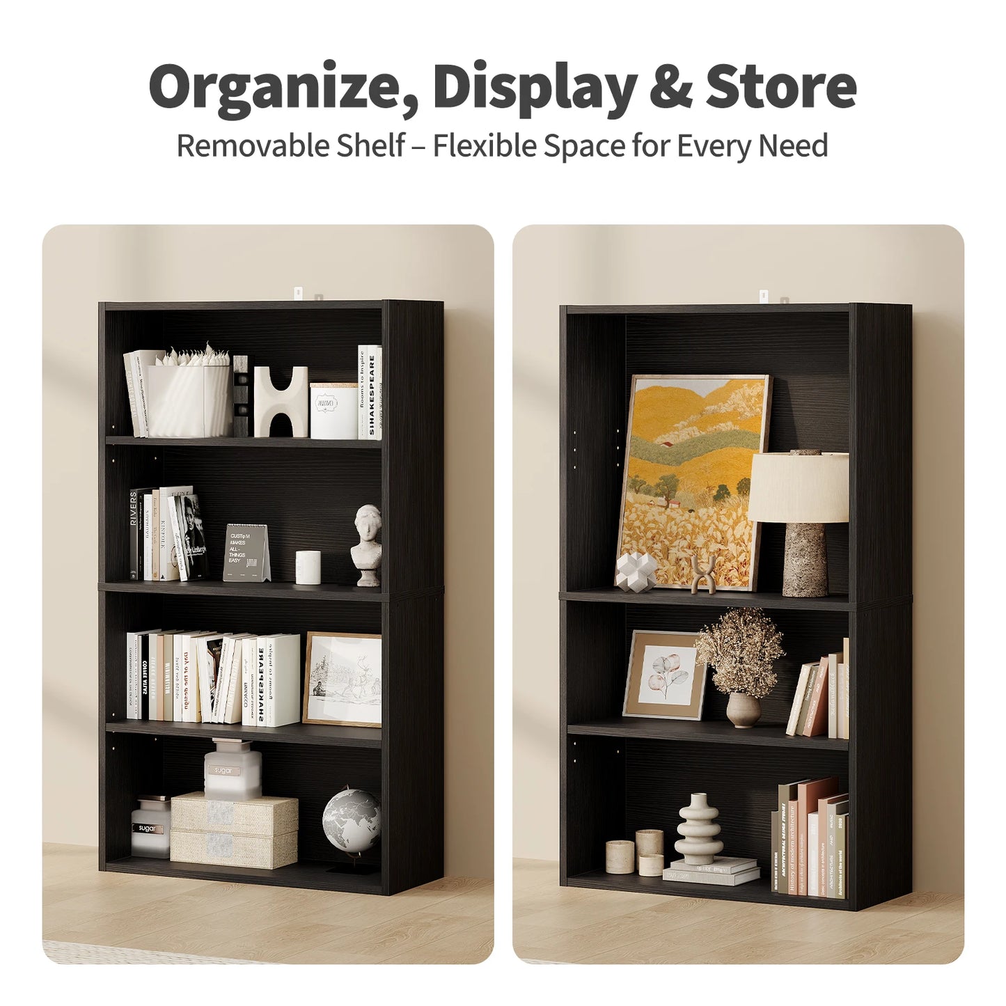 JHK 4 Tier Wooden Bookcase Floor Standing Bookshelf Living Room