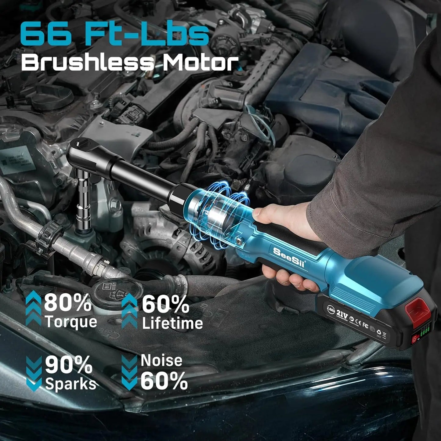 Seesii 21V Cordless Extended Electric Ratchet Wrench