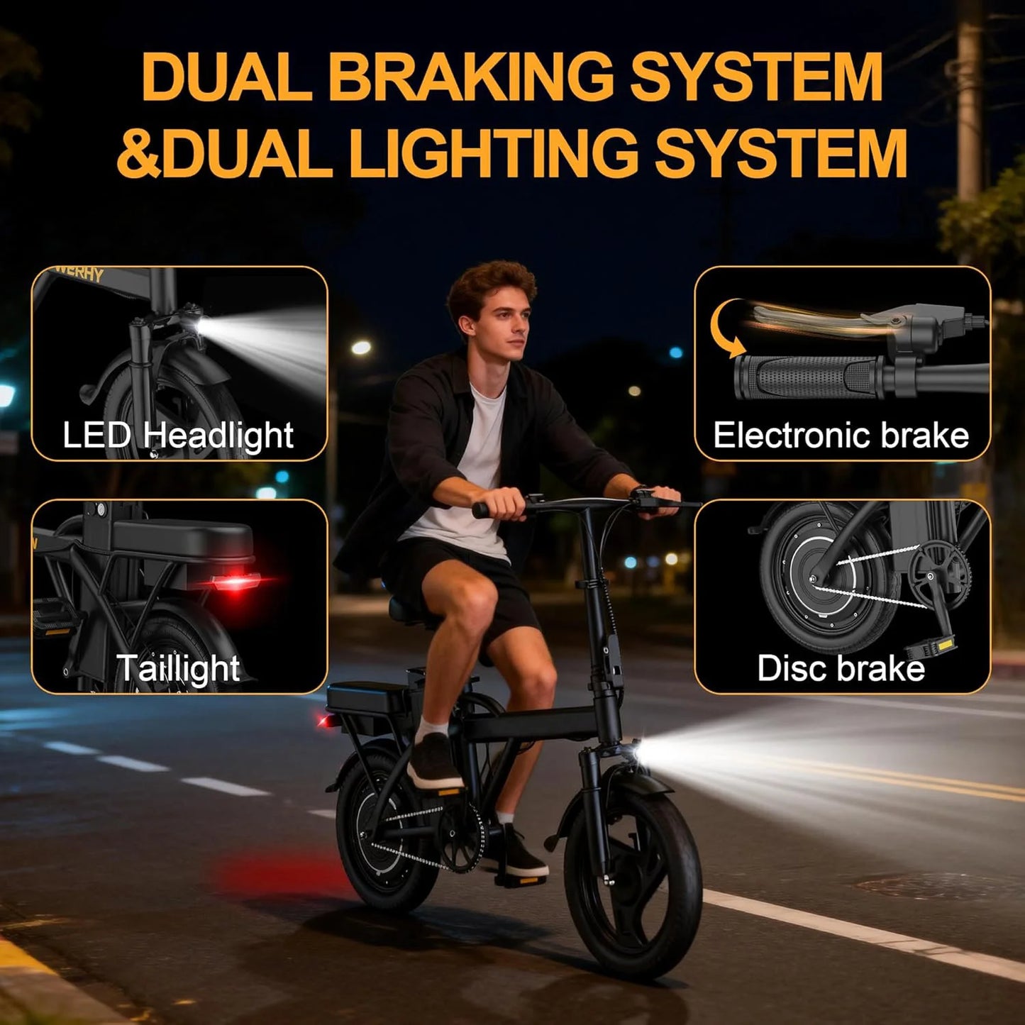 Ladped Foldable Electric Bike 500W Dual Seat 48V Long Range