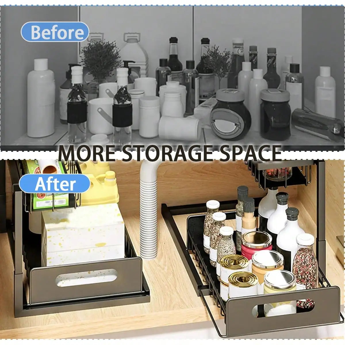 Two-Tier Under-Sink Organizer Rack for Cabinets and Bathrooms