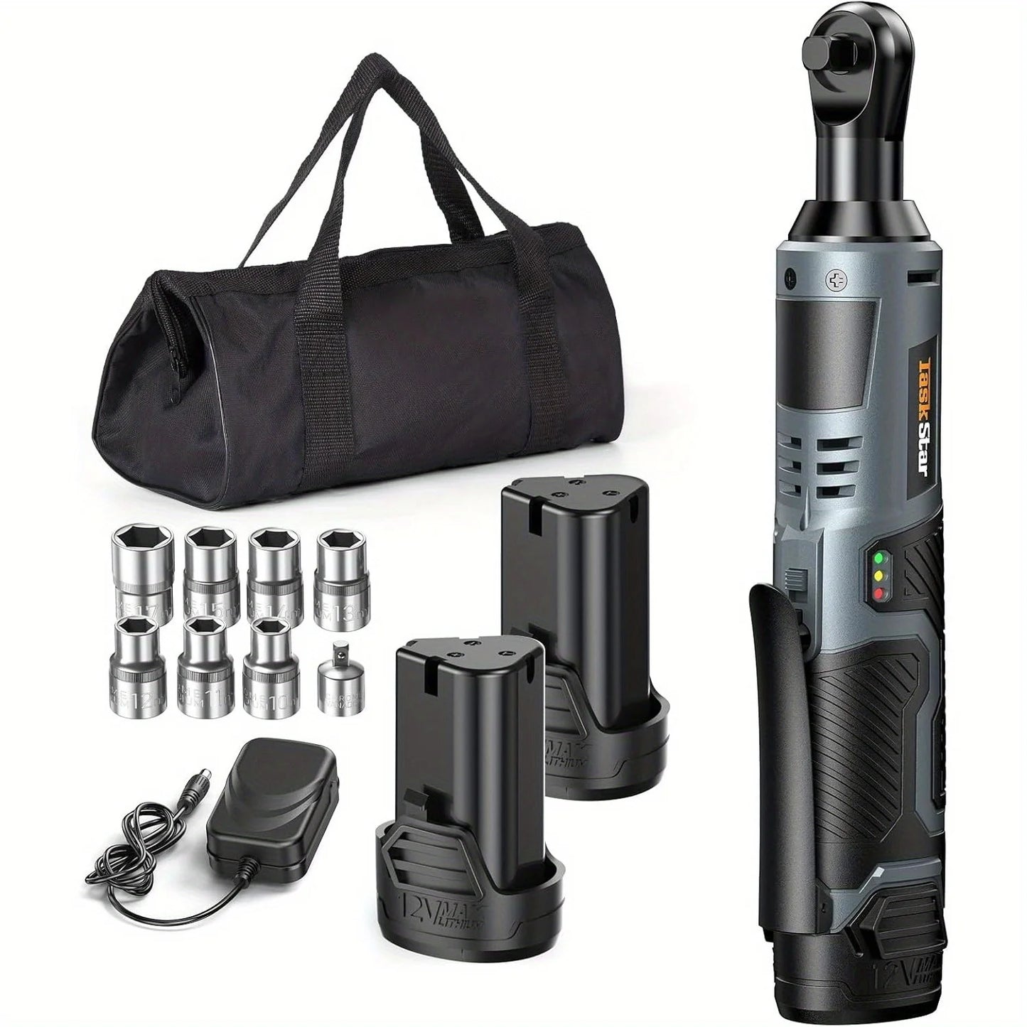 Taskstar 12V Cordless Ratchet Wrench Kit With Sockets