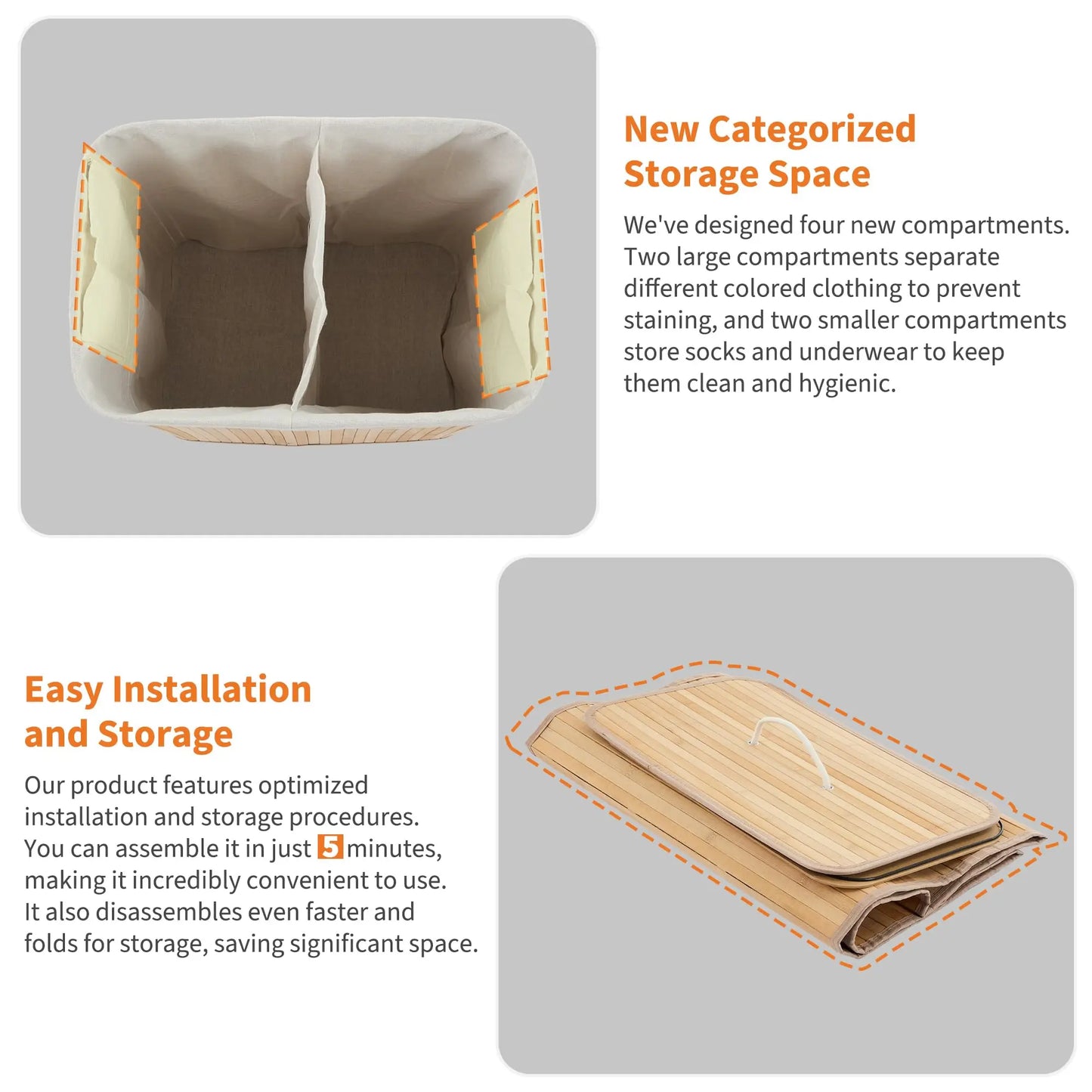 HiMISS Bamboo Laundry Hamper With Lid And Handles