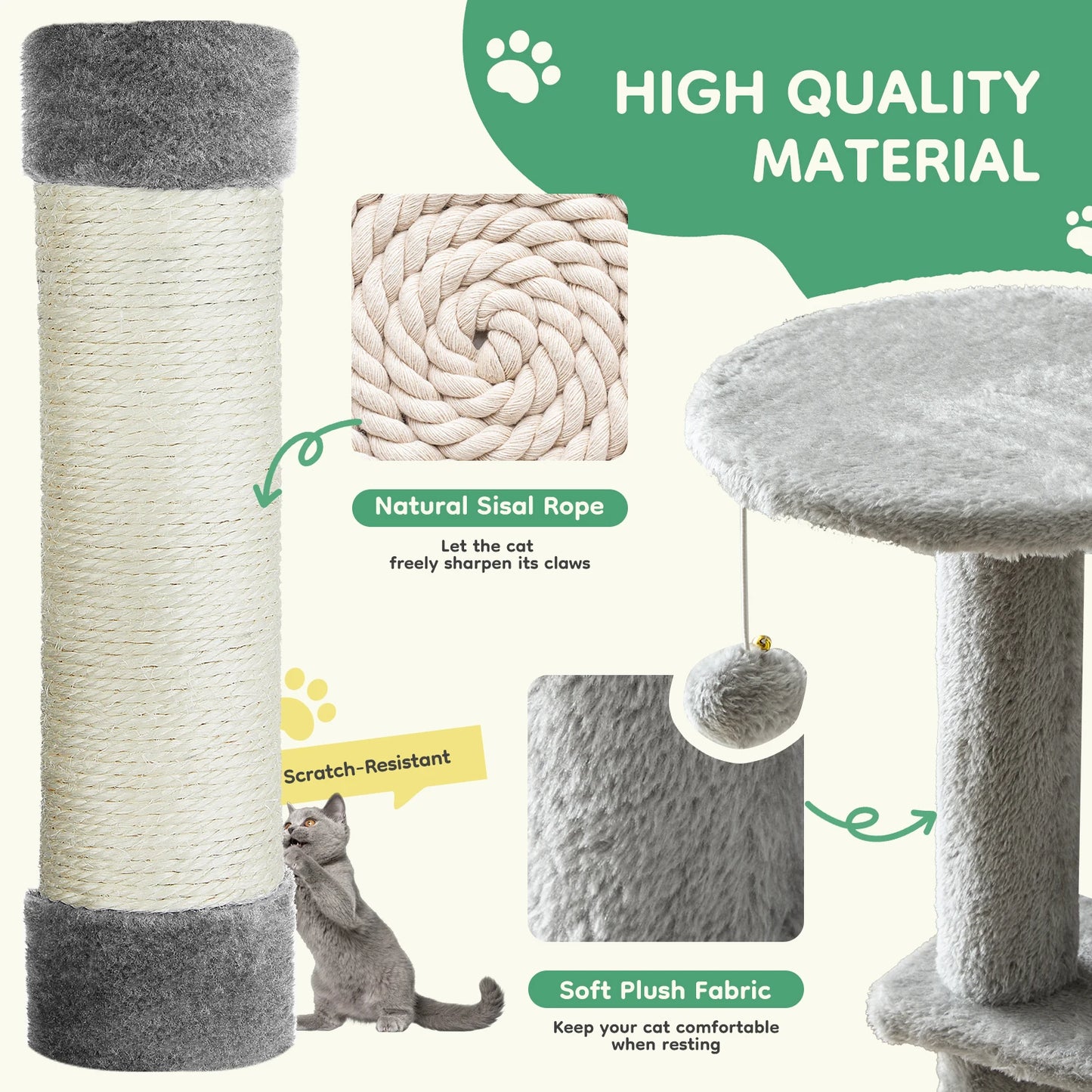 JHK 44 Inch Natural Sisal Tower For Multi Cat Indoor Pet Furniture