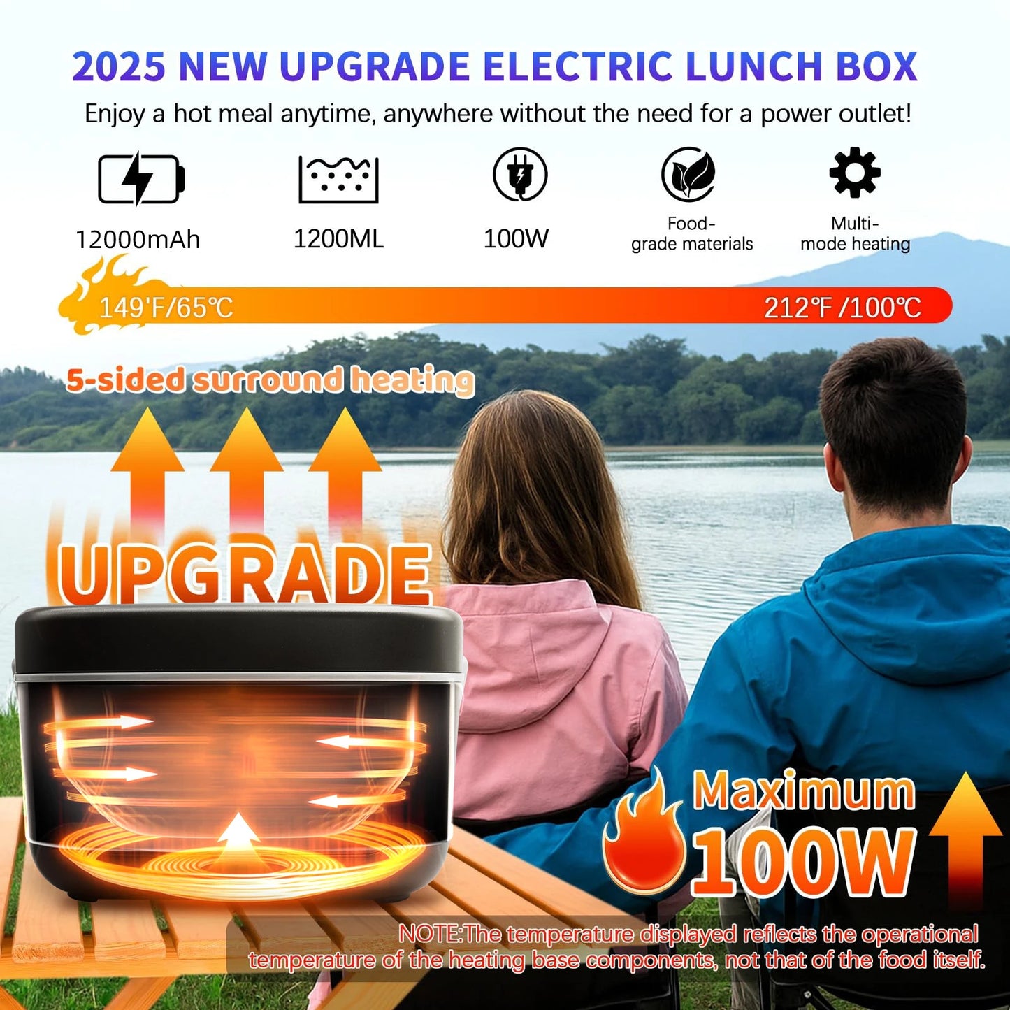 12000mAh Wireless Lunch Box Heater With Auto Temperature Control