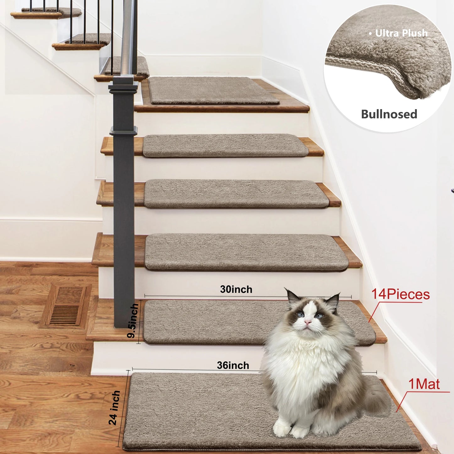 Non Slip Self Adhesive Stair Treads With Ultra Plush Carpet