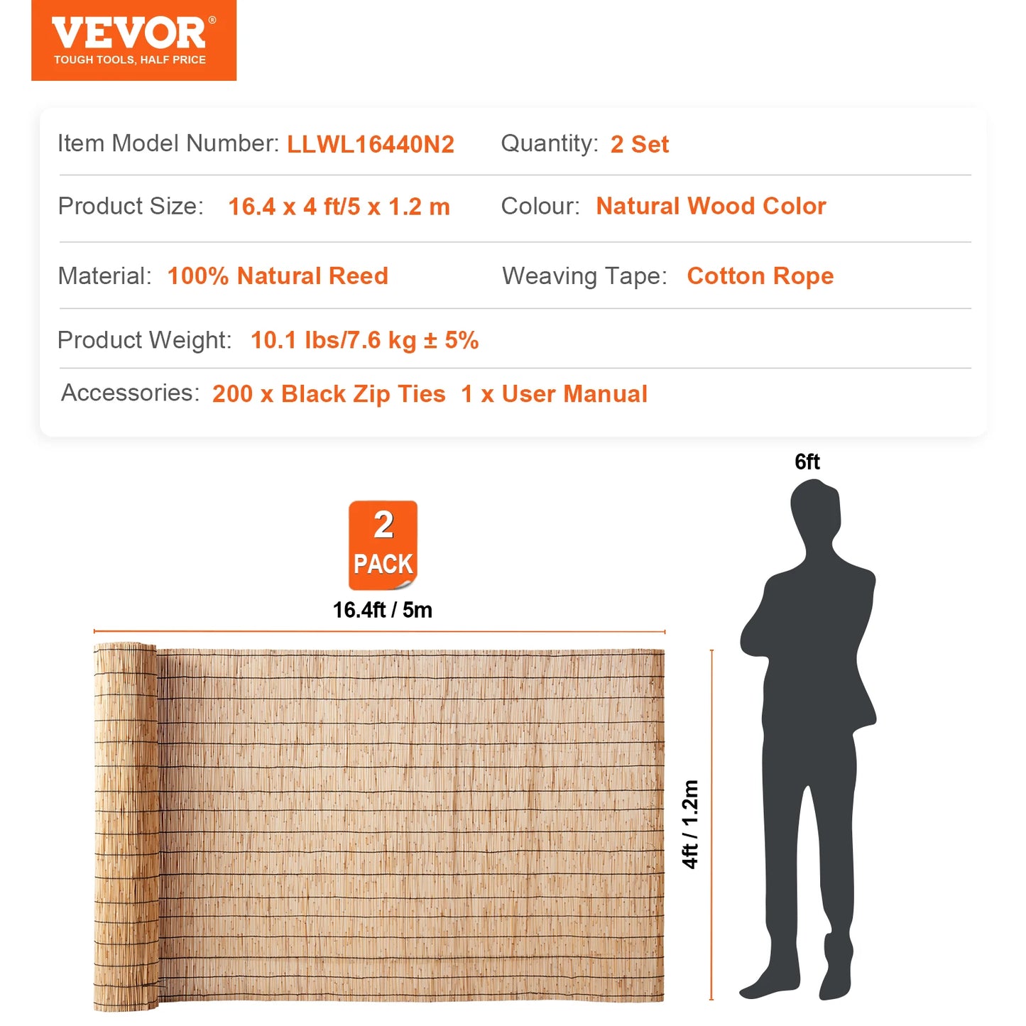 SucceBuy Natural Reed Fencing Roll For Outdoor Backyard Patio Divider