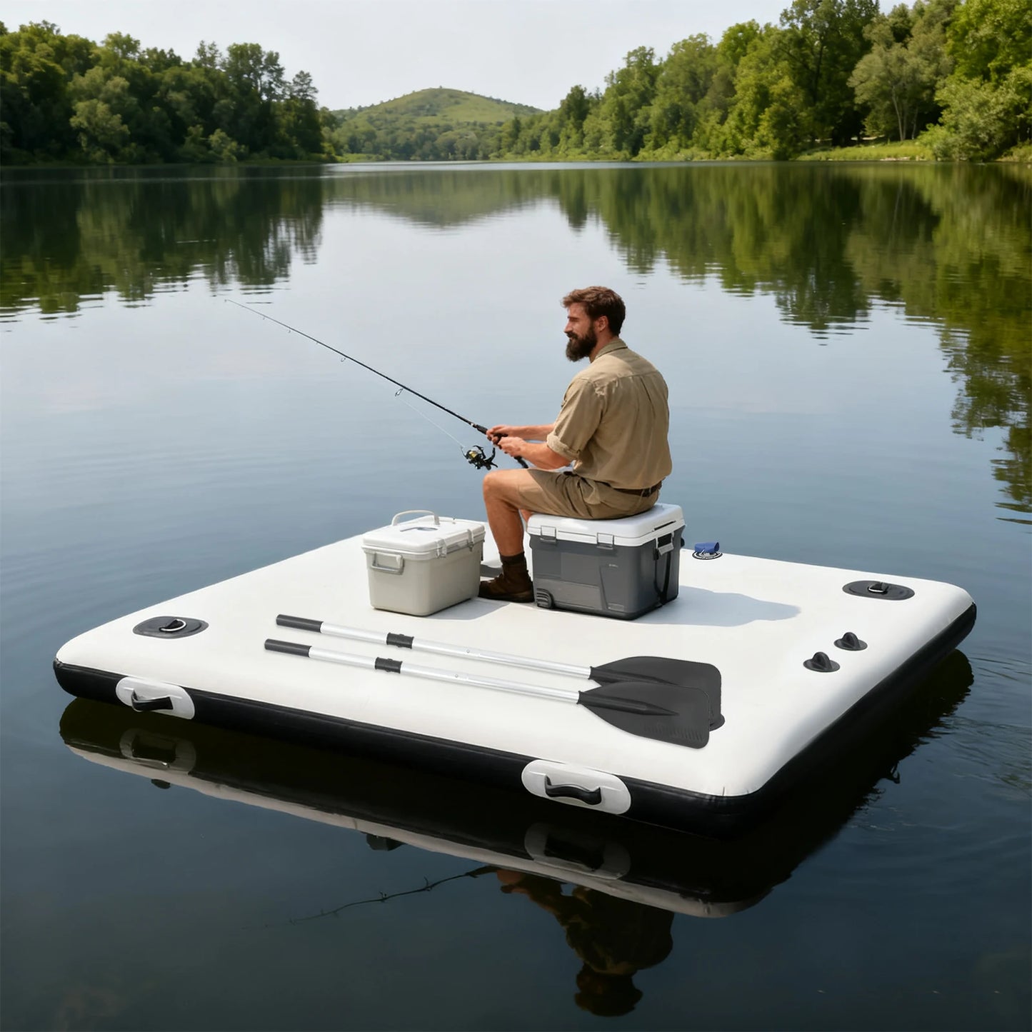 Portable Inflatable Fishing Boat And Floating Platform Foldable Design