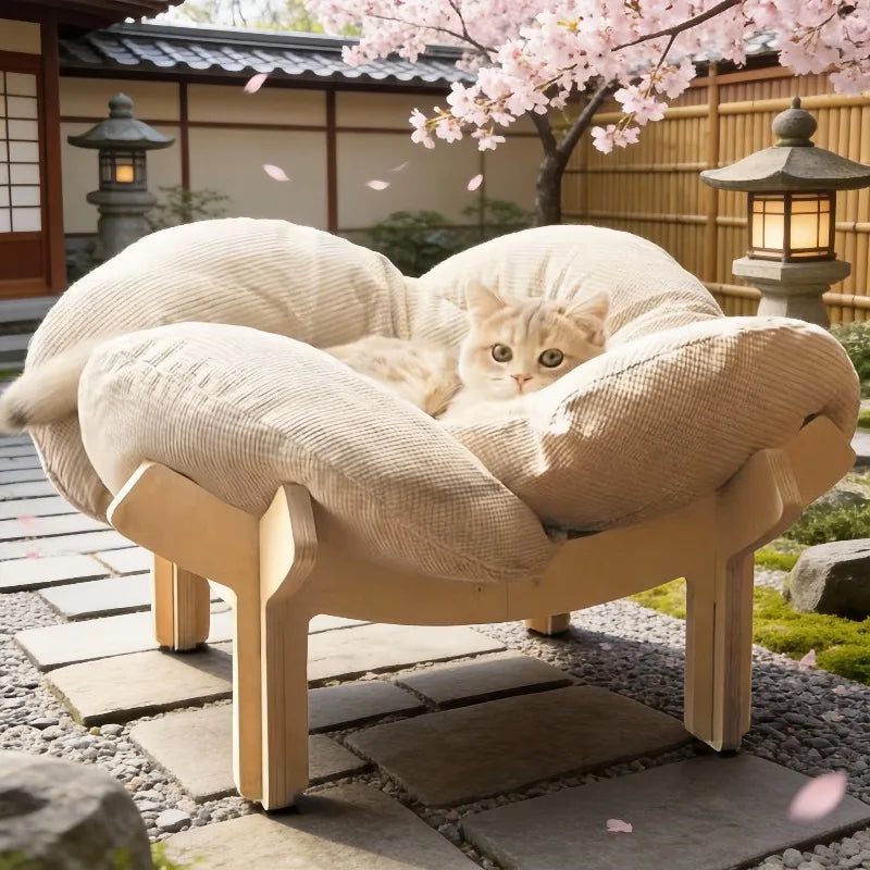 Wooden High Leg Cat Bed With Soft Cushion For Cats