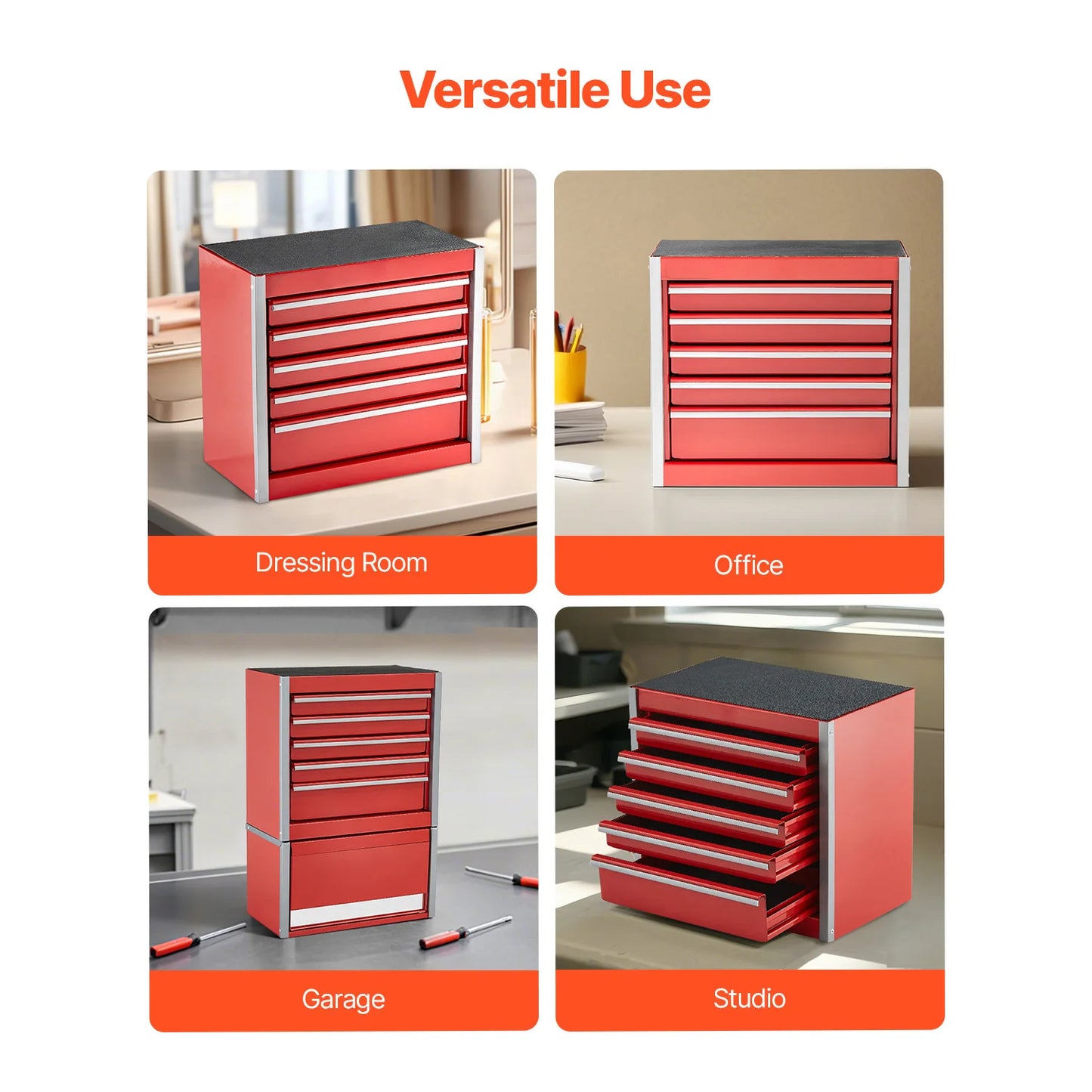 SucceBuy 5-Drawer Metal Tool Box With PP Feet For Garage