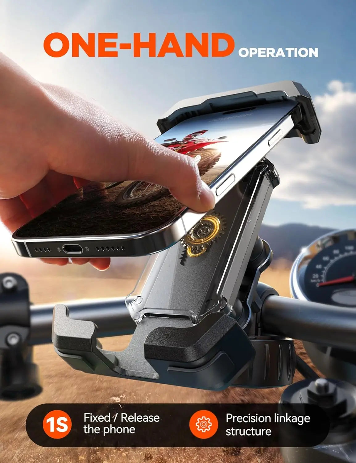 Anti-Shake Bike Phone Holder with Dual Vibration Dampener, Ultra Stable Motorcycle Mount for iPhone & Android 4.7-7”