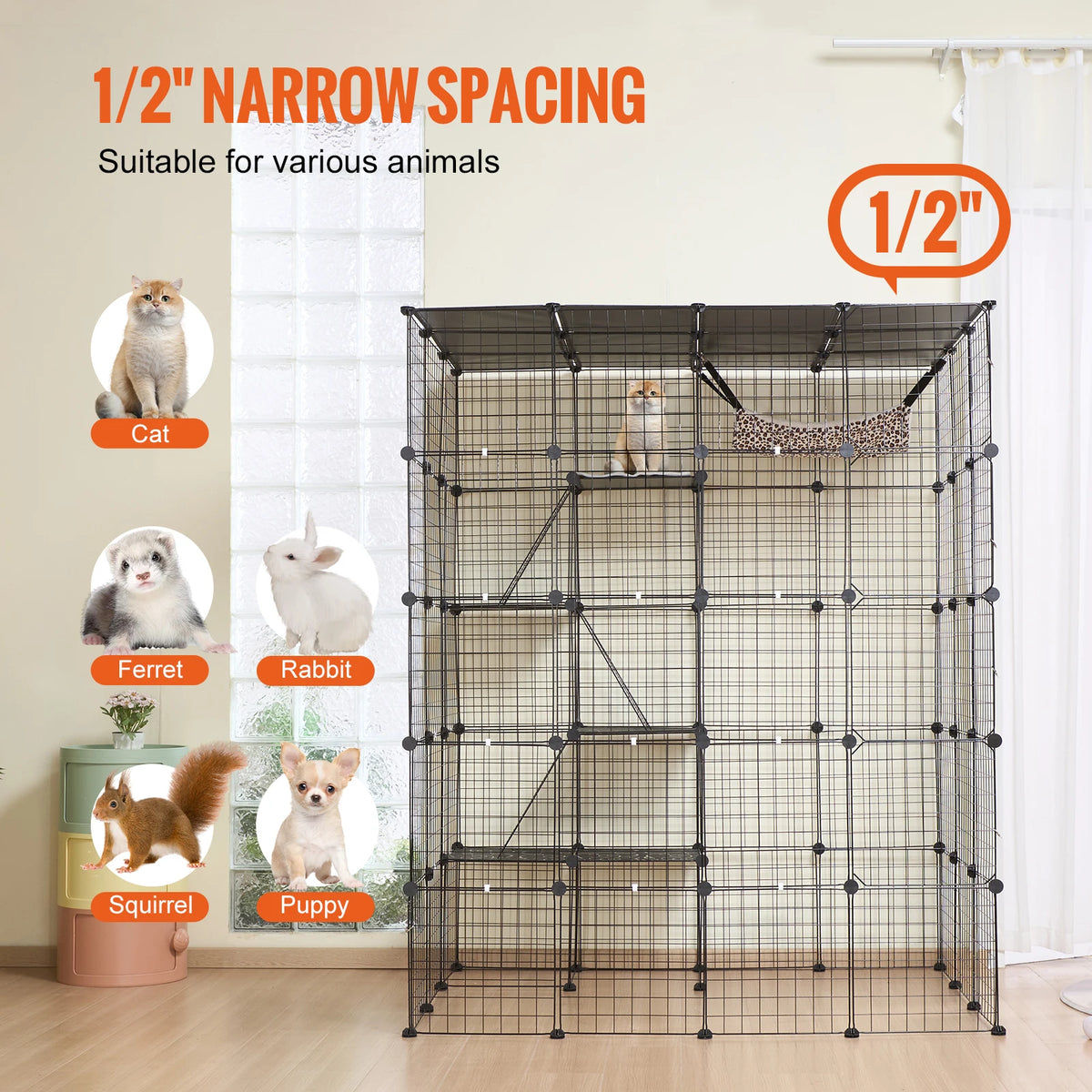 SucceBuy Detachable 5-Tier Cat Villa Cage With Ramp And Hammock
