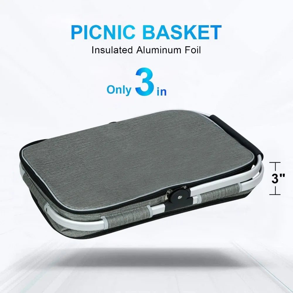 NBVCX Insulated Picnic Basket With Dual Pockets And Leakproof Foldable