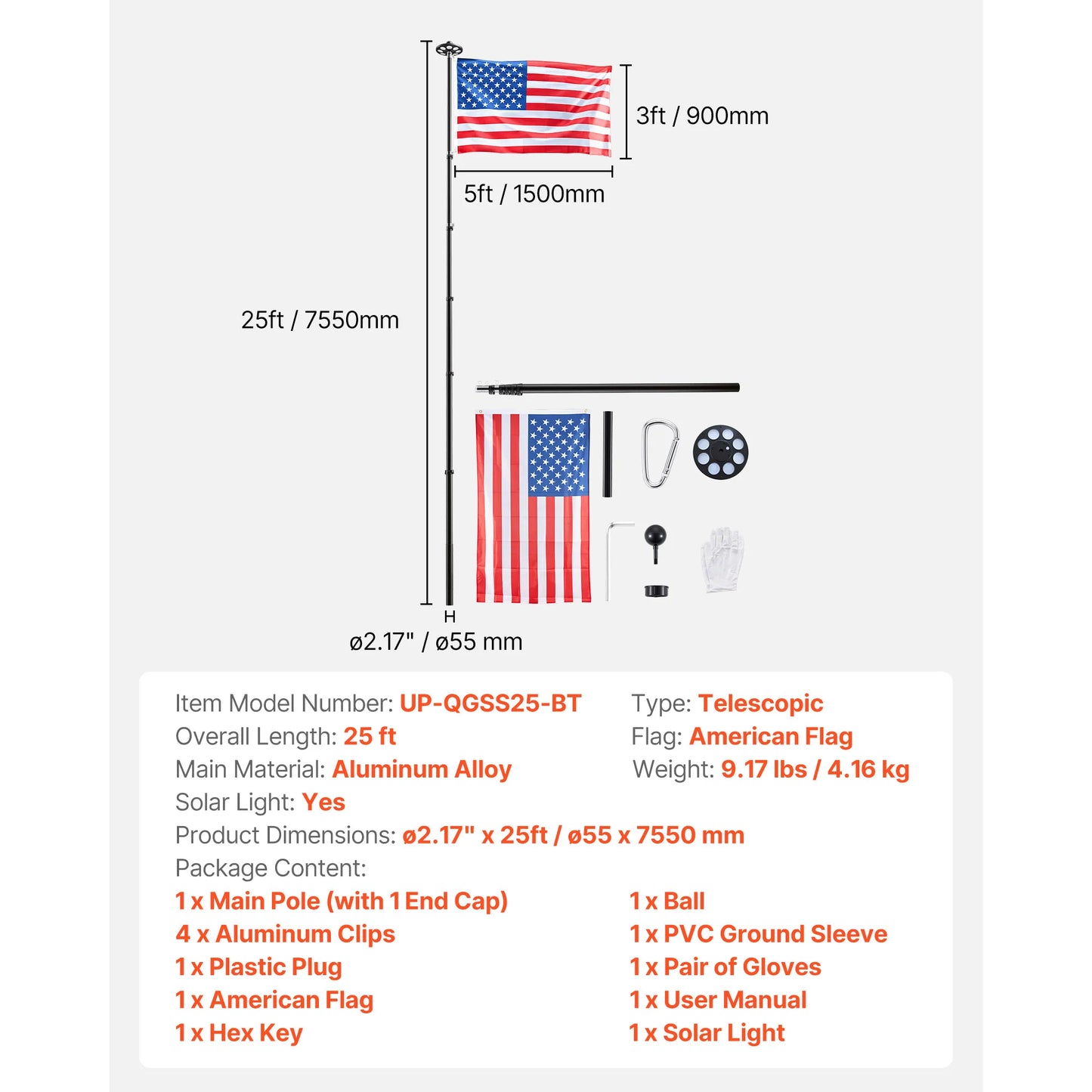 VEVOR Aluminum Flag Pole Kit for Yard With American Flag