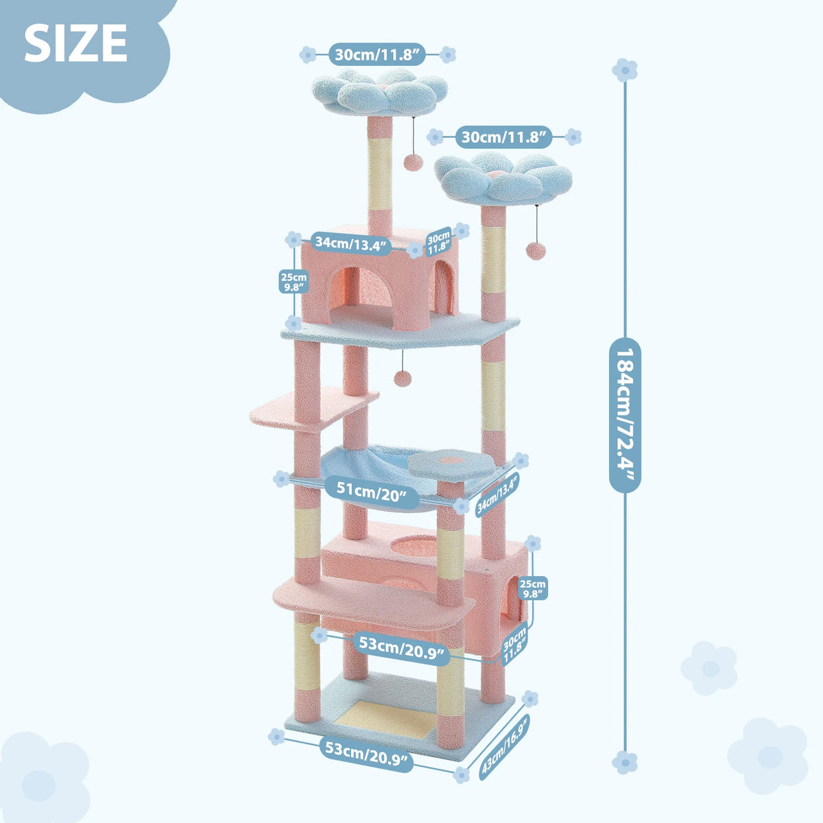 PETEPELA 184cm Large Cat Tree Tower With Sisal Scratching Posts