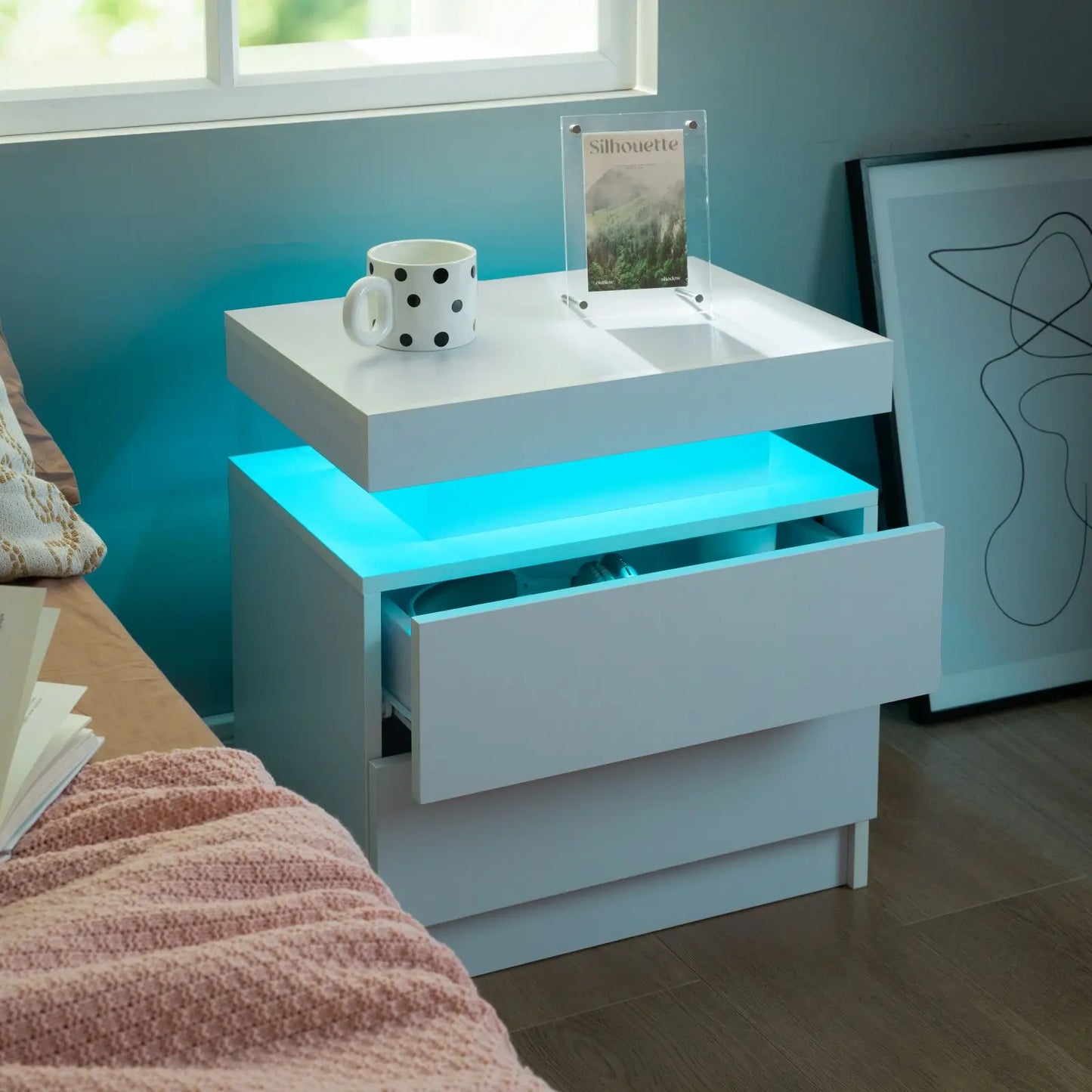 Cubehom Nightstand Set Of 2 With LED Lighting And Drawers