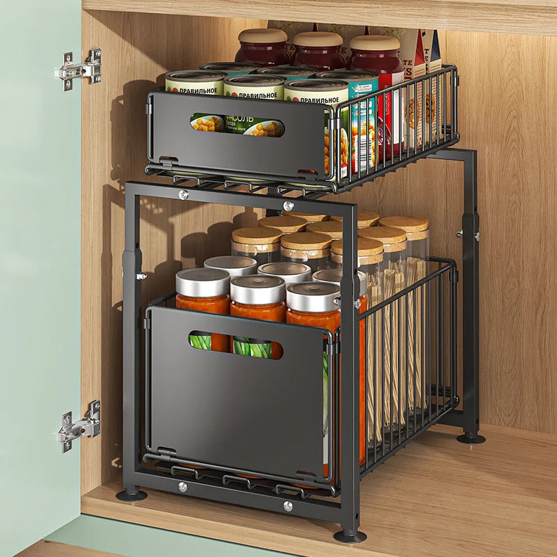 AEHOME 2 Tier Slide Out Cabinet Organizer Under Sink Storage Shelf