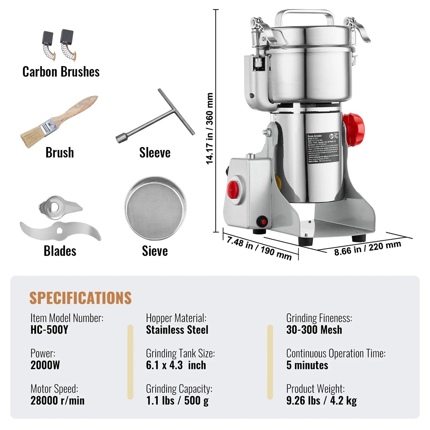 SucceBuy Electric Grain Mill Grinder 150-2500g For Dry Herbs