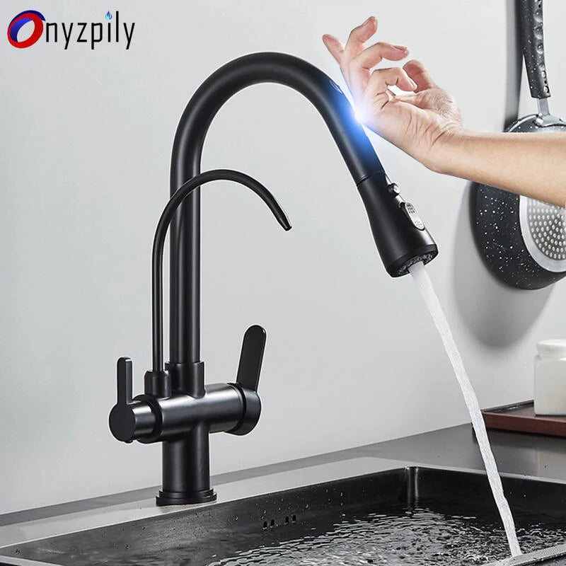 Onyzpily Deck Mounted Brass Dual Handle Kitchen Faucet