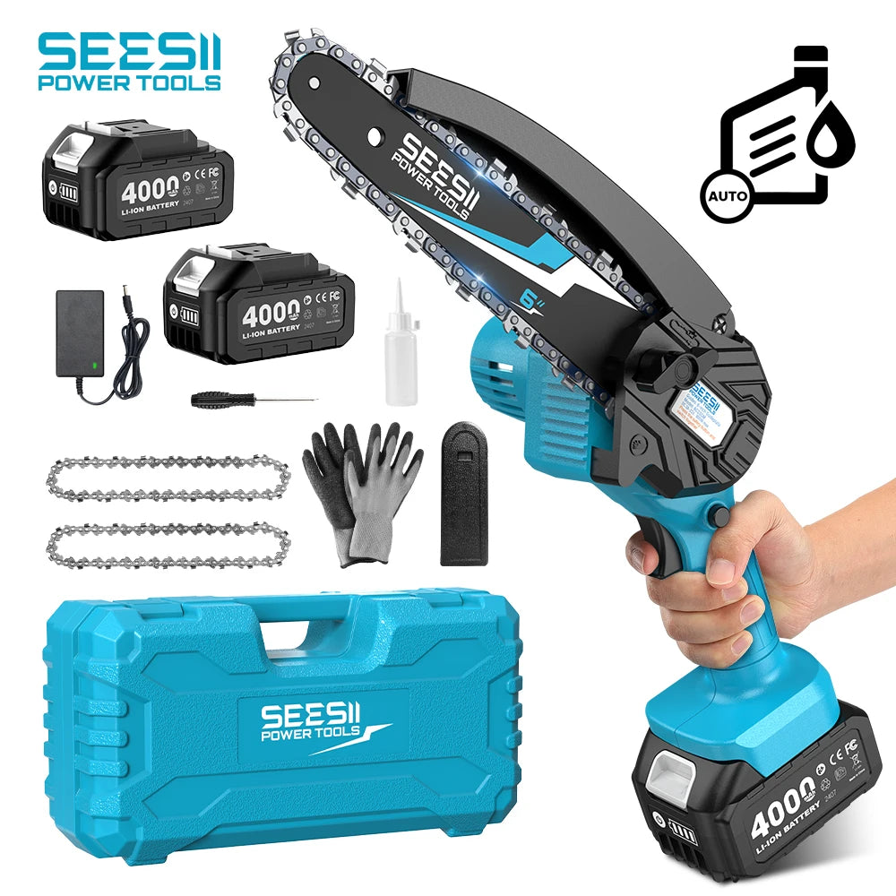 Seesii Cordless Mini Chainsaw For Woodworking And Pruning 18V Battery