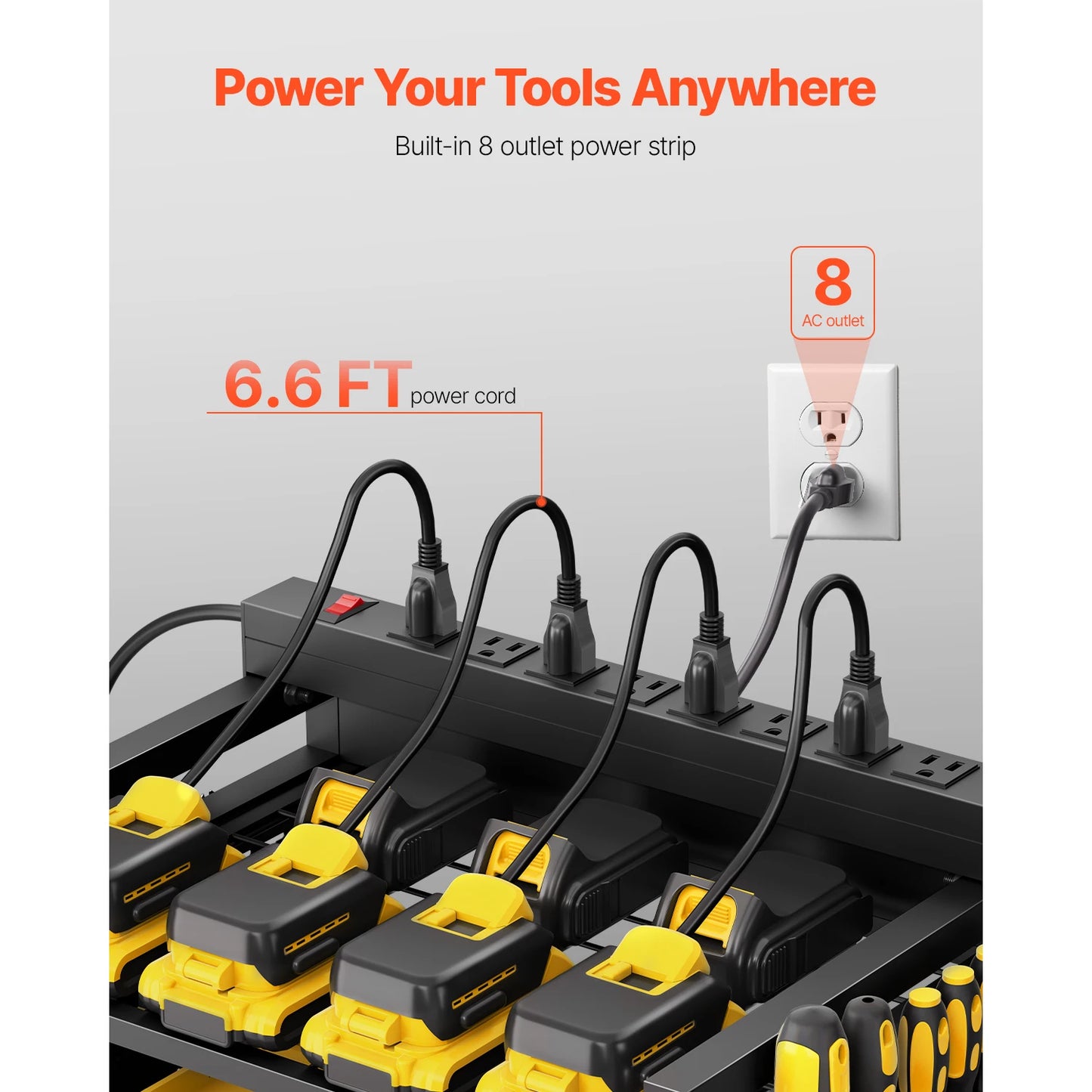 VEVOR 4-Tier Tool Organizer Cart With Charging Station And 8 AC Outlets