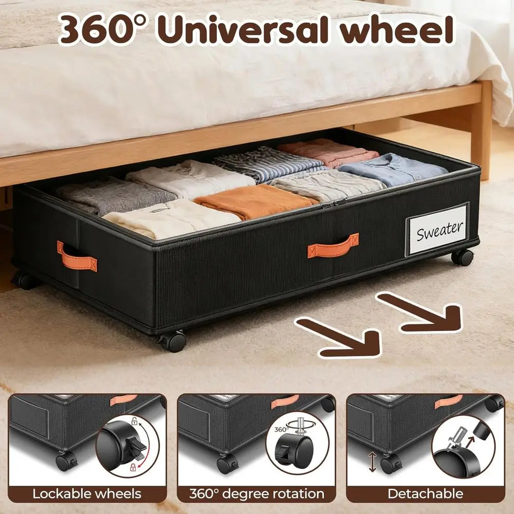 Under Bed Storage With Wheels 2 Pack Clear Lids Clothes