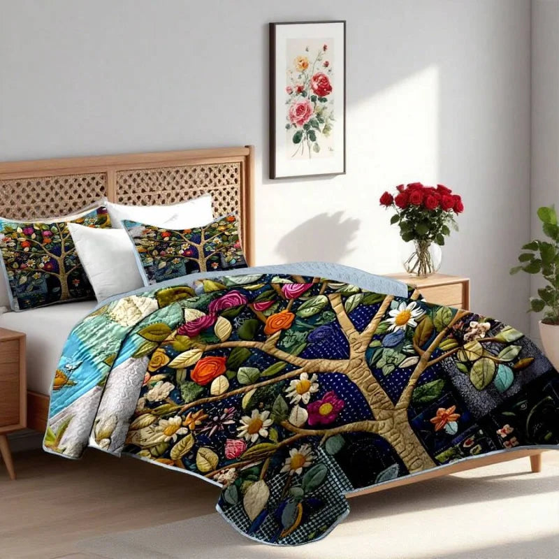Artistic Tree Jacquard Quilt Set With Pillowcases