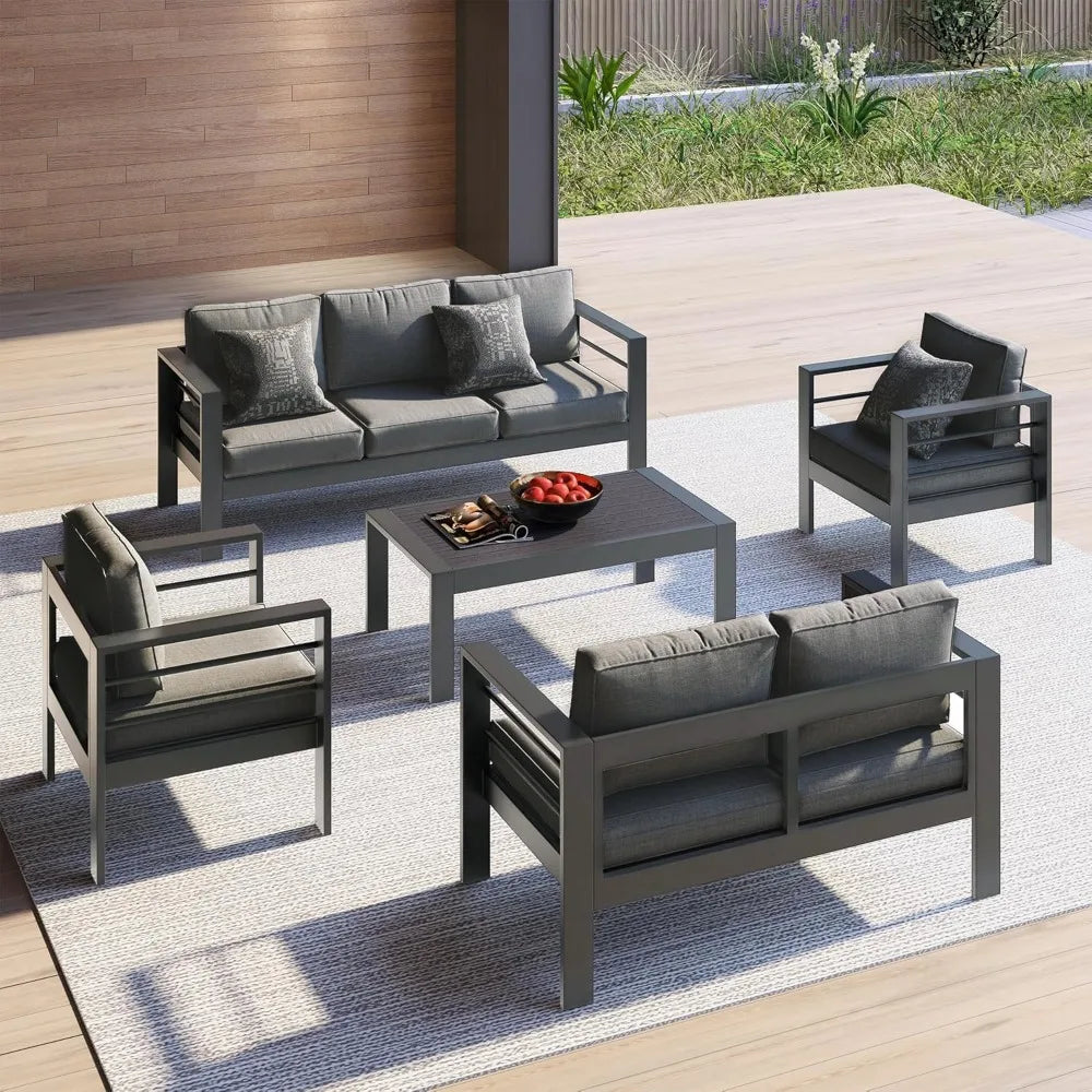 Aluminum Outdoor Patio Sofa, 3-Seat All-Weather Couch With Cushions