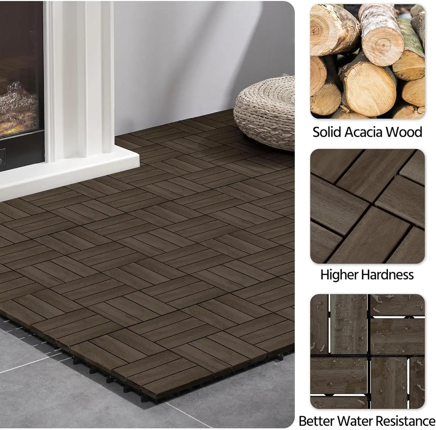 XMSJ Hardwood Interlocking Patio Deck Tiles Acacia Waterproof Wood