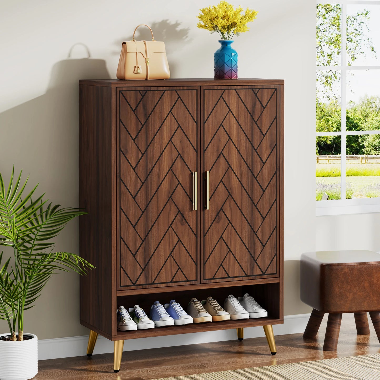 Tribesigns Six Tier Shoe Cabinet With Doors And Adjustable Shelves