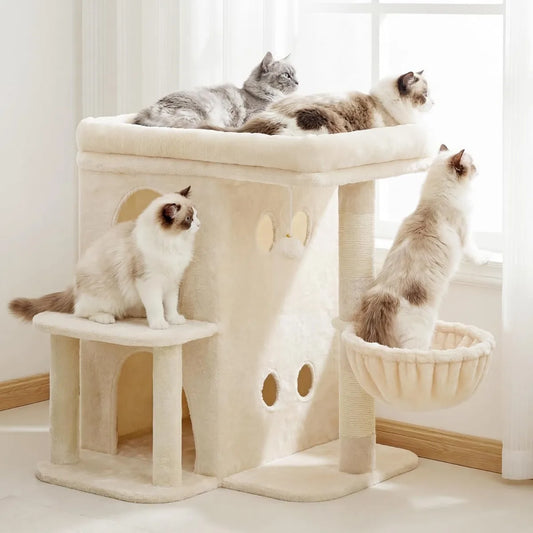 NBVCX Cat Tower With Perch Dual Condos And Sisal Posts