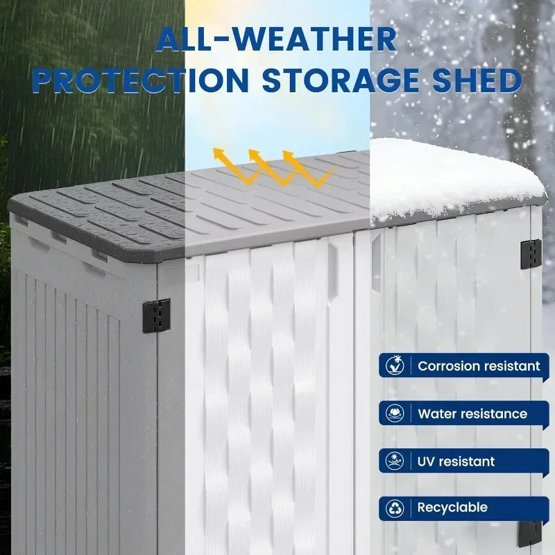 UDPATl0 67 Cu.Ft Outdoor Storage Shed, Vertical Plastic Cabinet Waterproof Sheds with Floor Included for Pool, Backyards, Garden