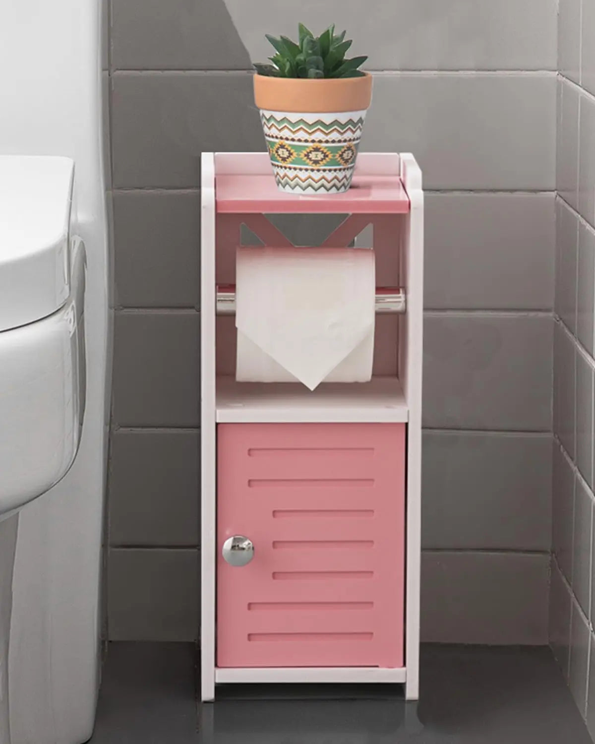 XIUWO Free Standing Bathroom Storage Cabinet With Toilet Paper Holder