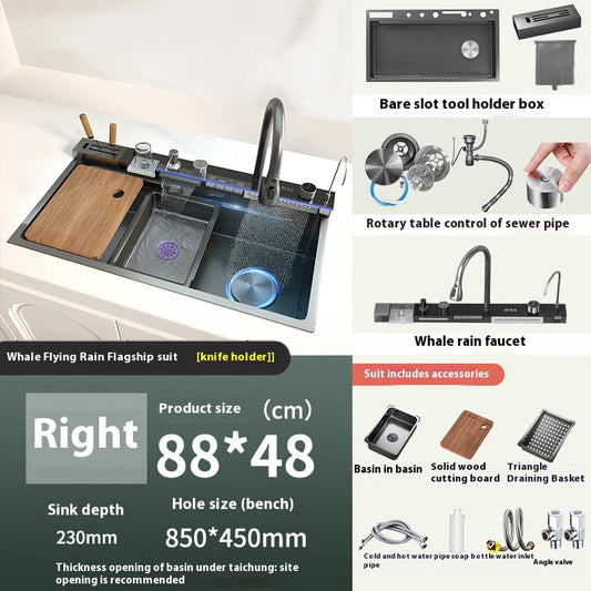 Telisiya Stainless Steel Waterfall Kitchen Sink With Digital Display