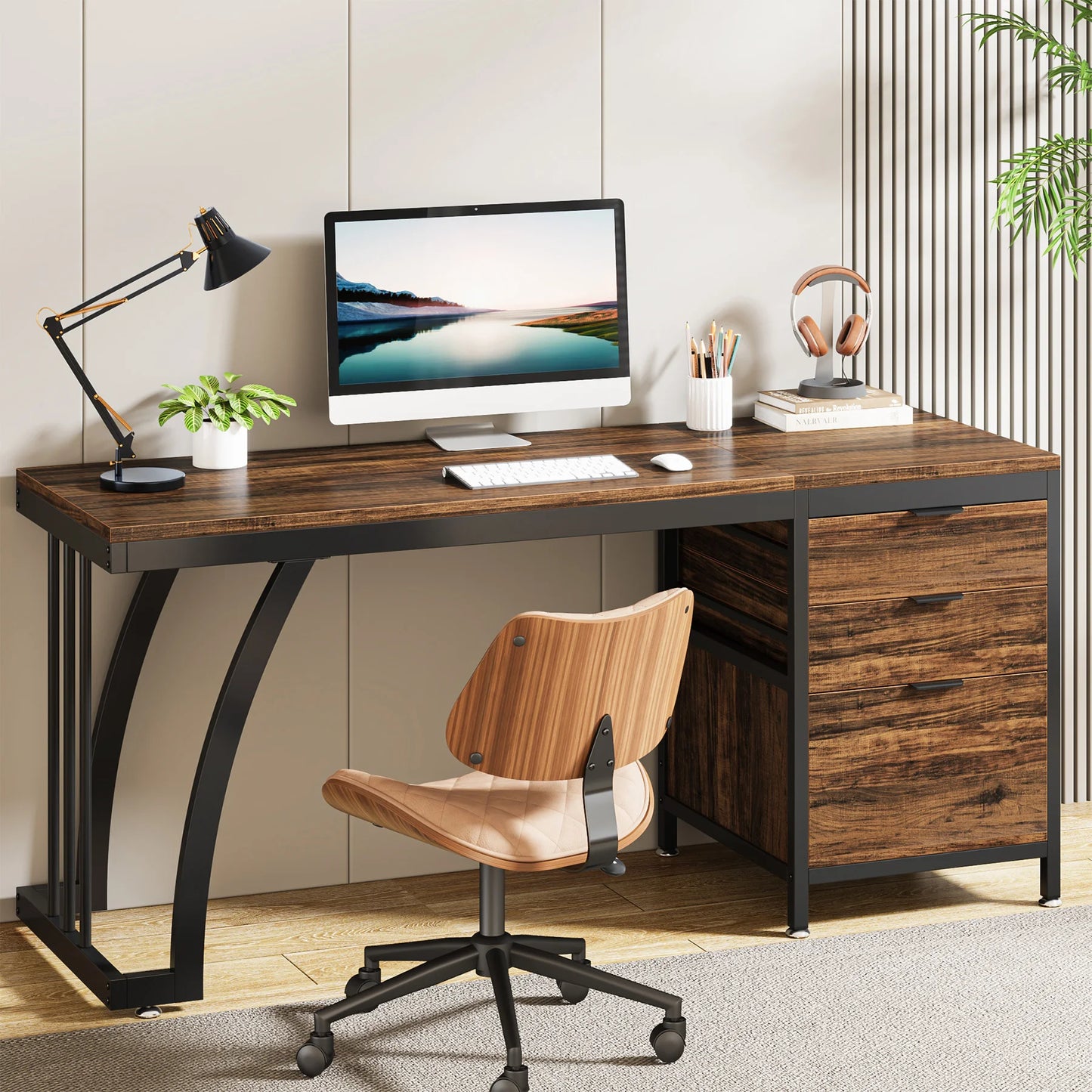 Tribesigns Computer Desk With Three Drawers Industrial Study Table