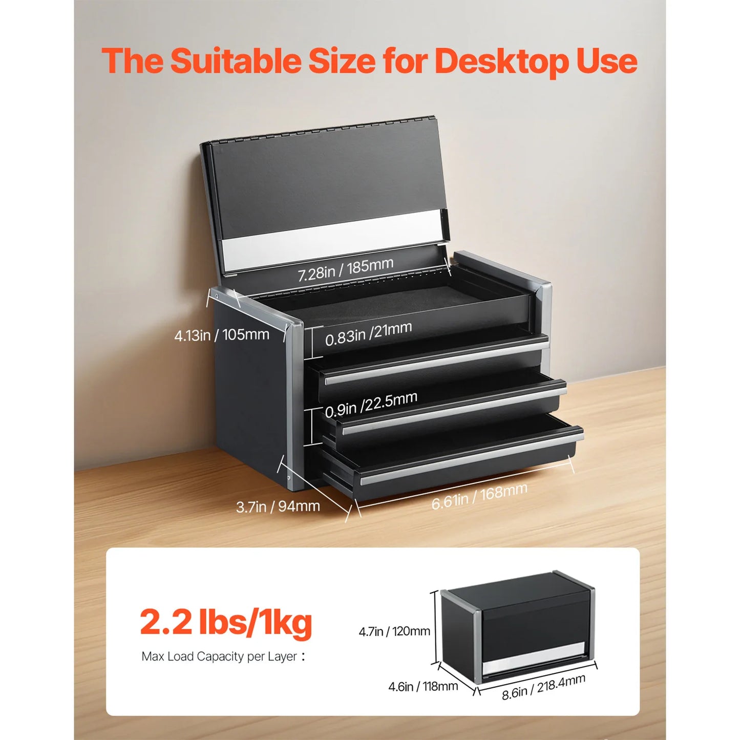 SucceBuy Three-Drawer Metal Tool Box With Feet Pads
