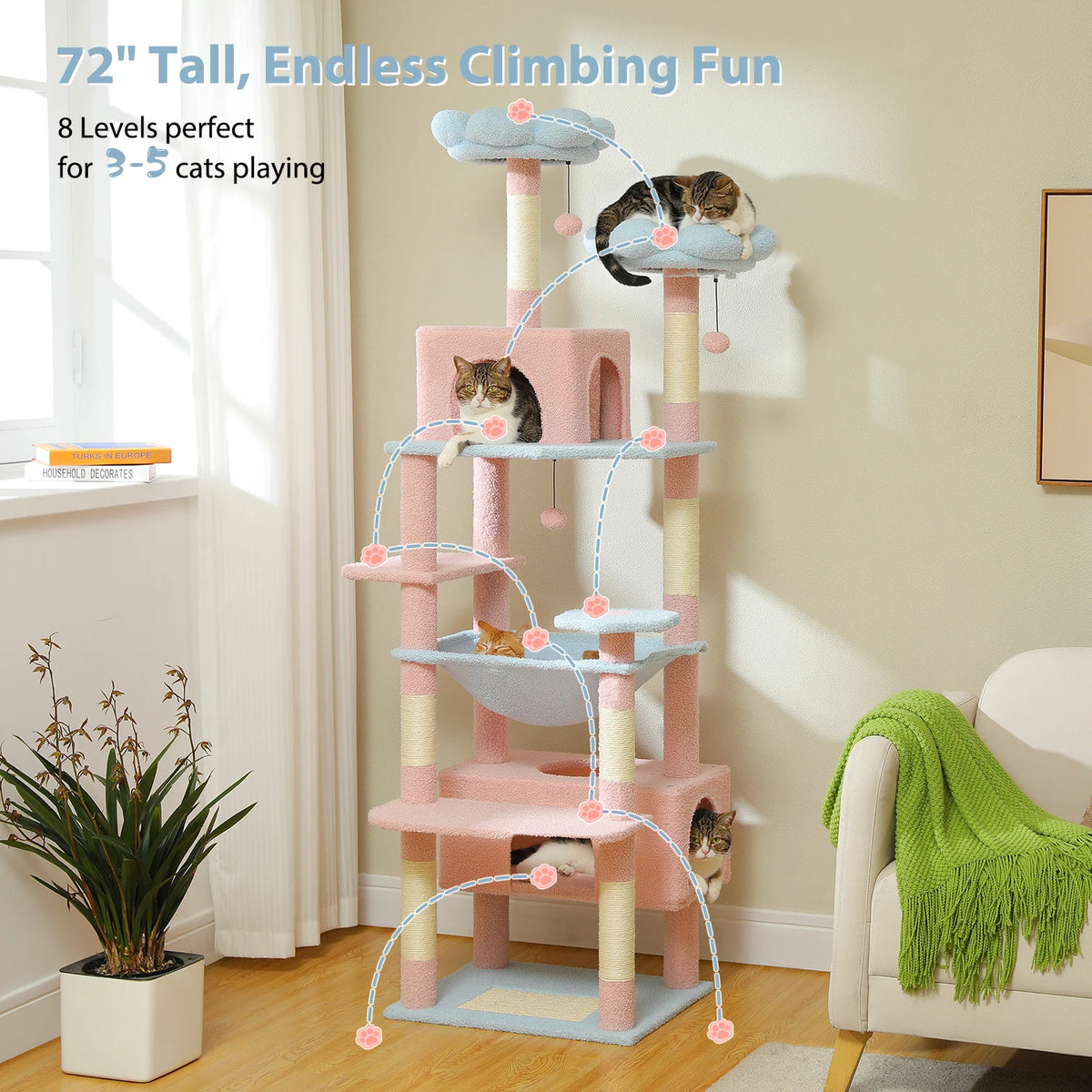 PETEPELA 184cm Large Cat Tree Tower With Sisal Scratching Posts