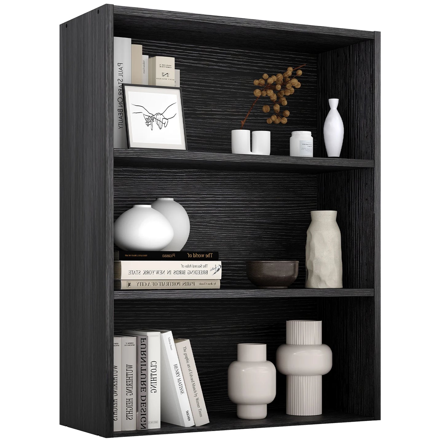 JHK 4 Tier Wooden Bookcase Floor Standing Bookshelf Living Room