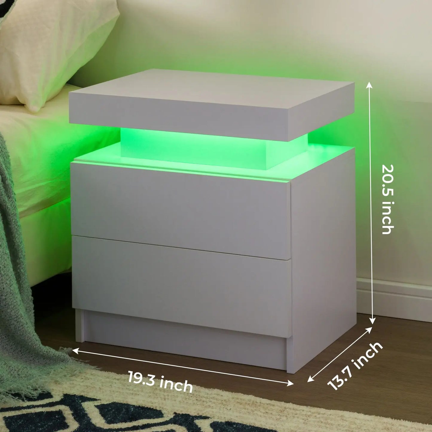 Cubehom Nightstand Set Of 2 With LED Lighting And Drawers