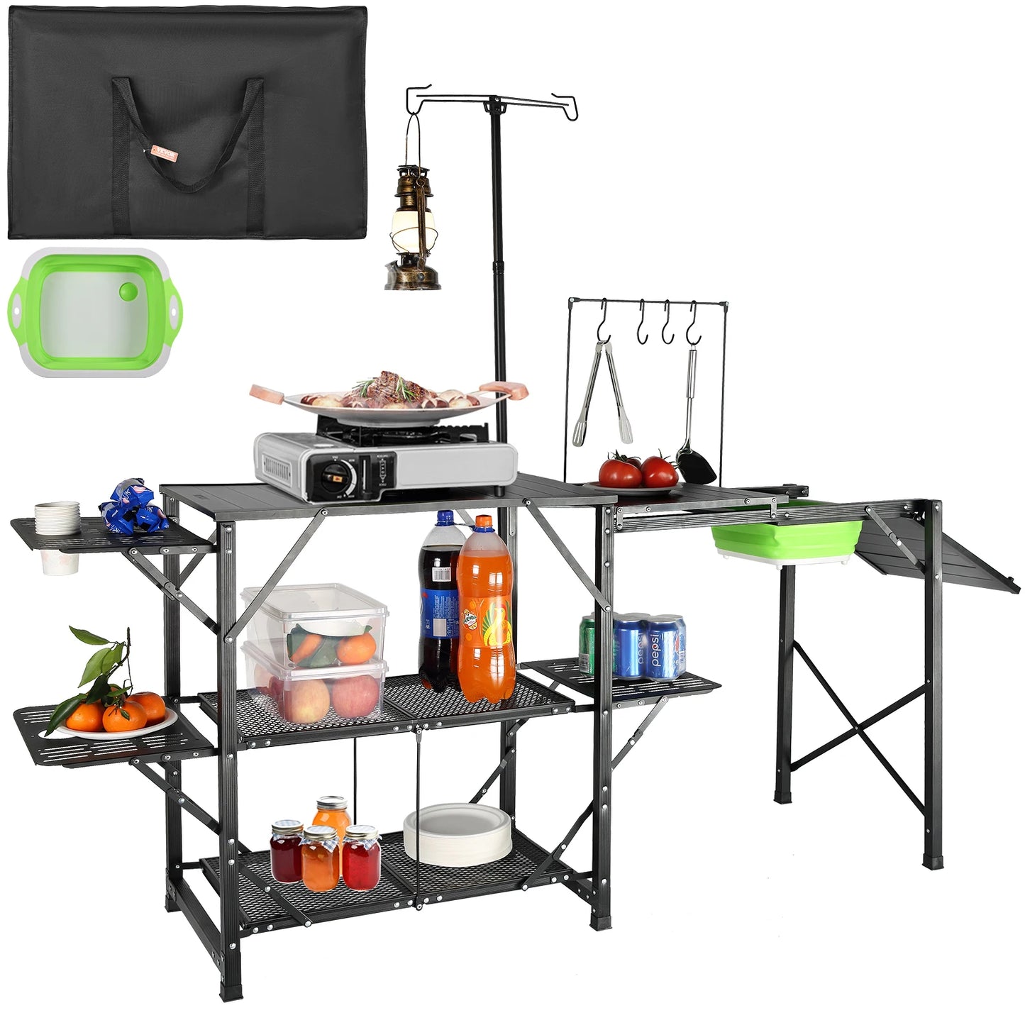 SucceBuy Camping Kitchen Table With Sink Folding Outdoor Station