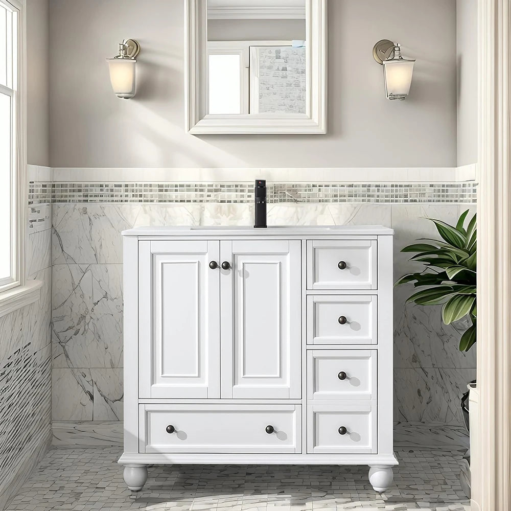 Classic Style Waterproof Wooden Bathroom Cabinet And Vanity
