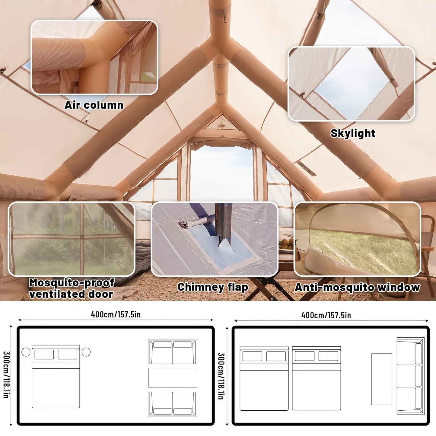 Inflatable Camping Tent With Skylight And Quick Airflow Breathable Mesh