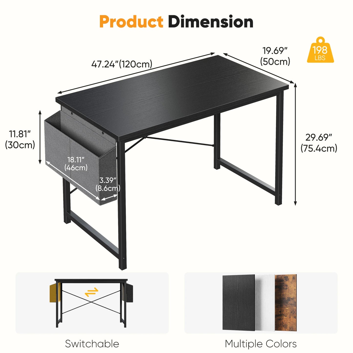JHK Adjustable Computer Desk With Storage Bag Metal Frame Wood Top Assembly