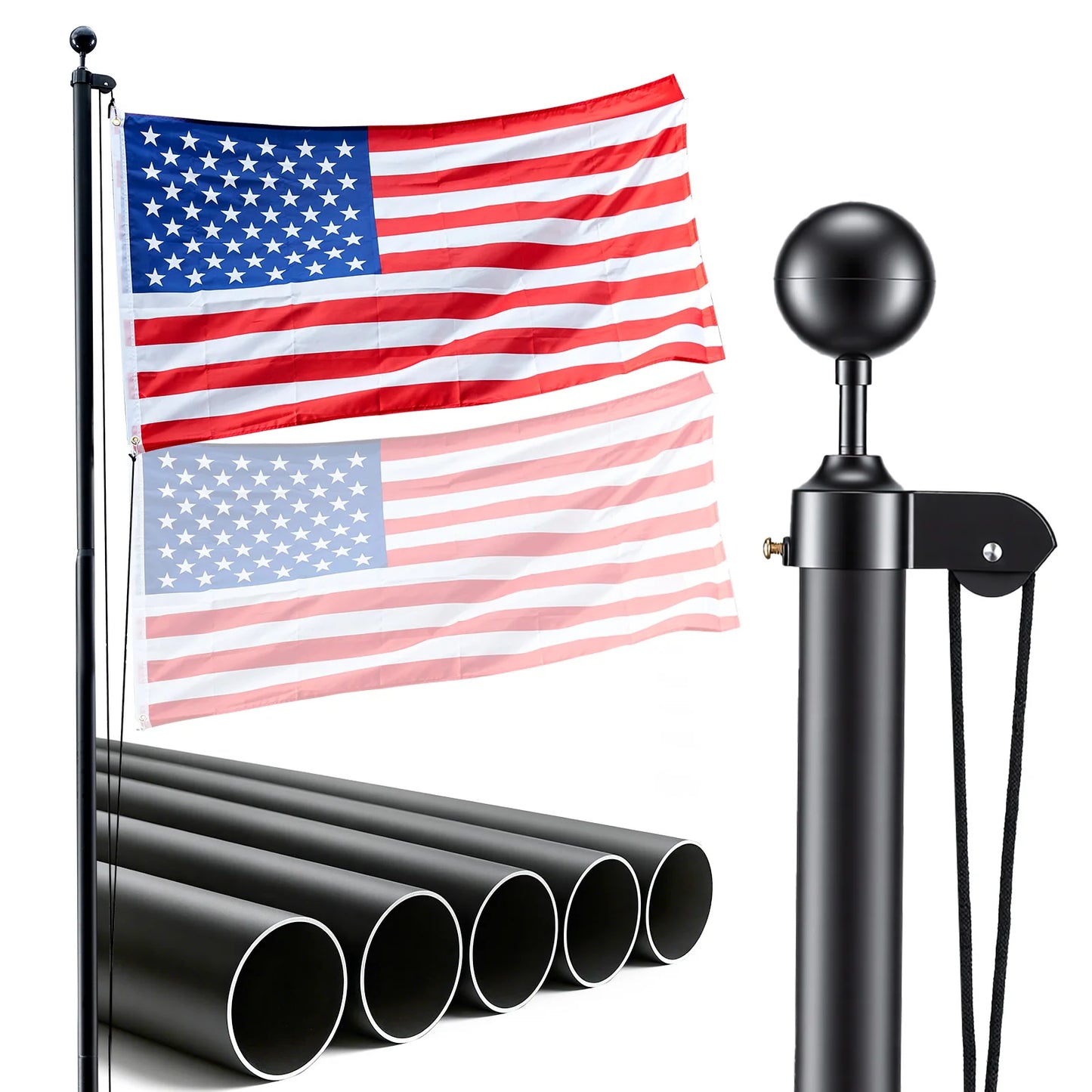 VEVOR 16 To 30 Ft In Ground Aluminum Flag Pole Kit With American Flag