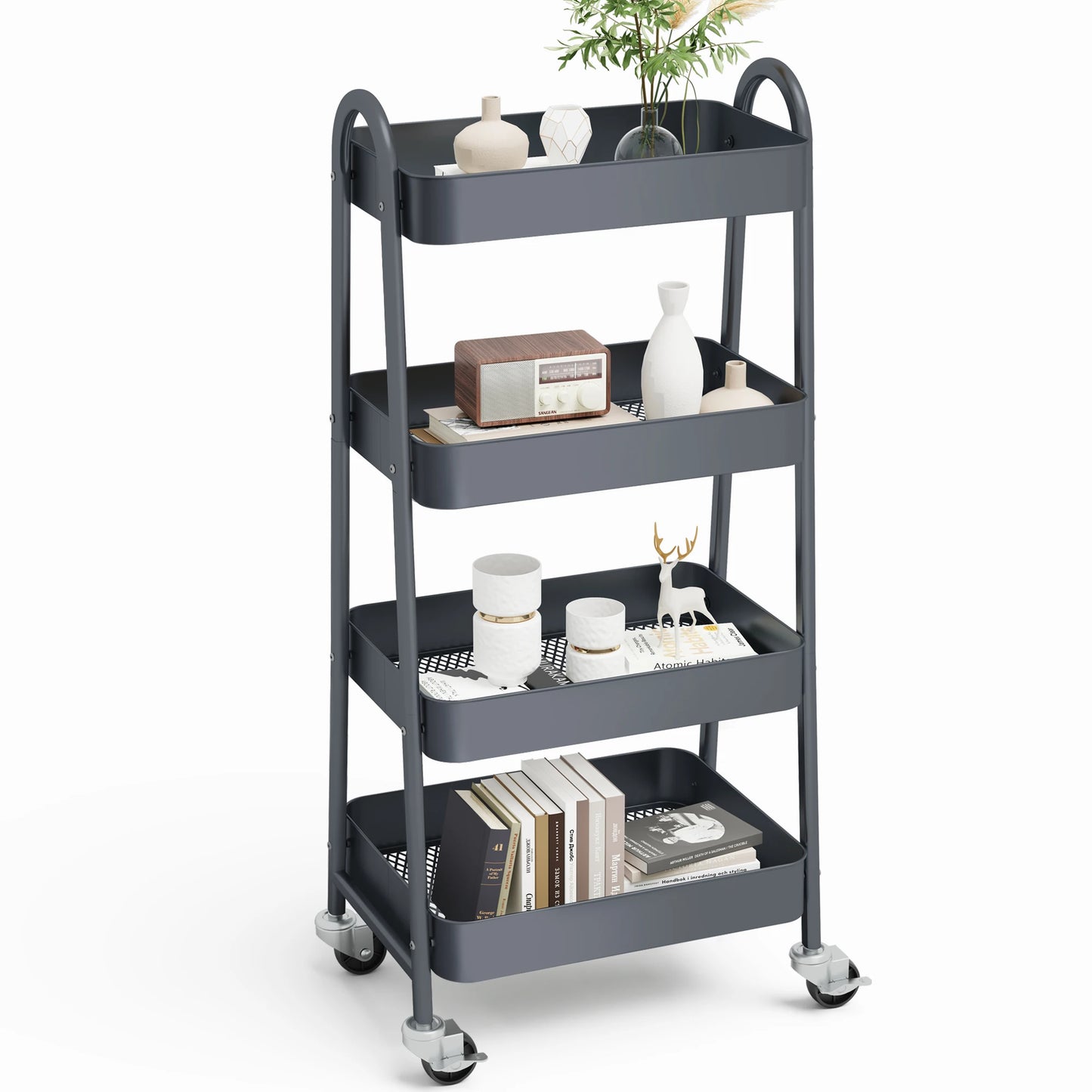JHK 4 Tier Metal Storage Kitchen Cart With Lockable Wheels