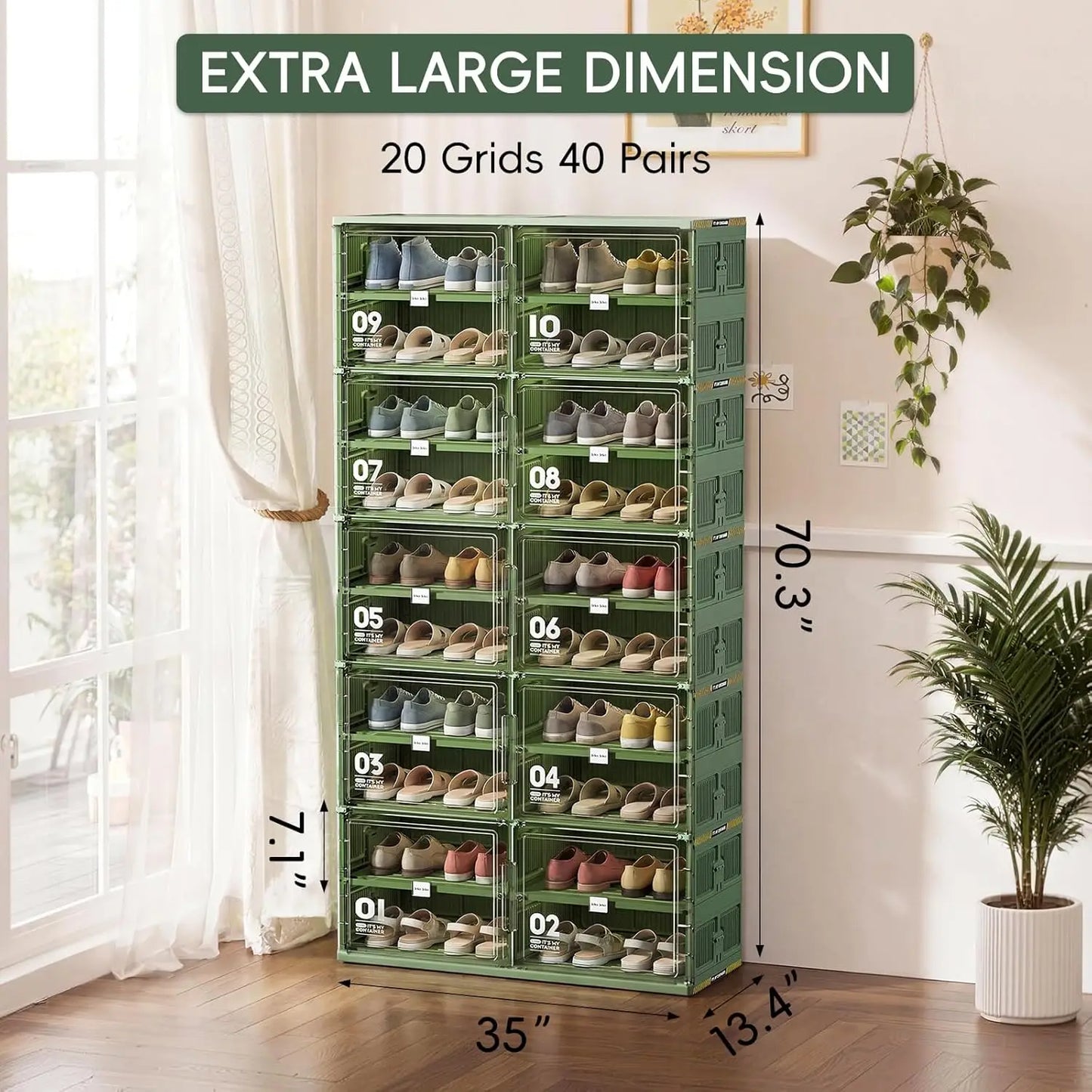 Foldable 10 Tier Shoe Rack Organizer For Entryway Storage