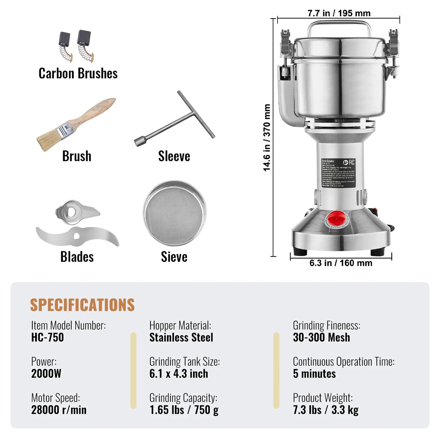 SucceBuy Electric Grain Mill Grinder 150-2500g For Dry Herbs