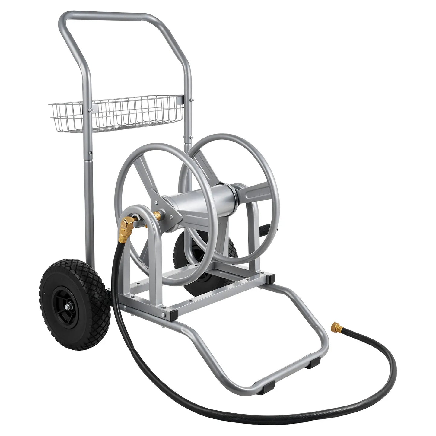 SucceBuy Water Hose Reel Cart With Mesh Storage Basket For Garden