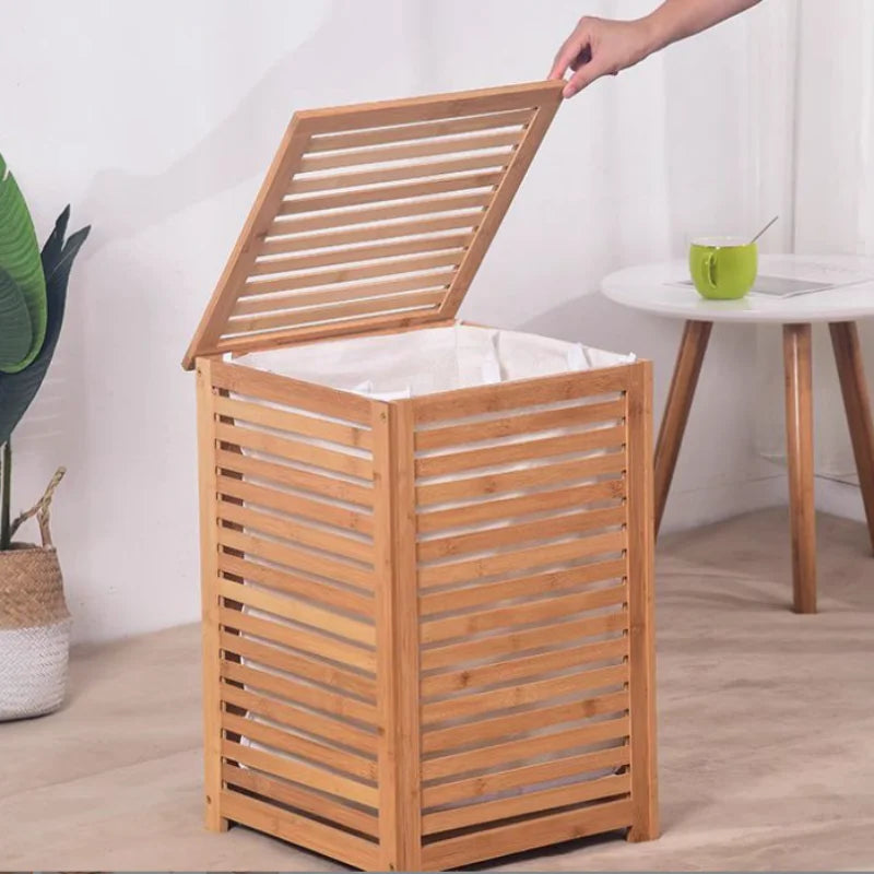 Shunmaii Bamboo Laundry Hamper With Removable Liner Bag