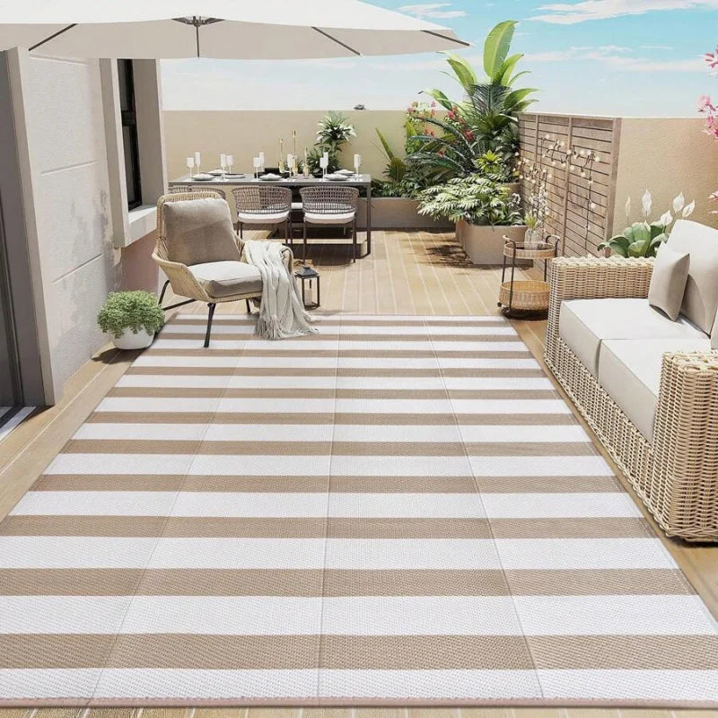 Outdoor Waterproof Patio Rug Reversible Stripe Pattern
