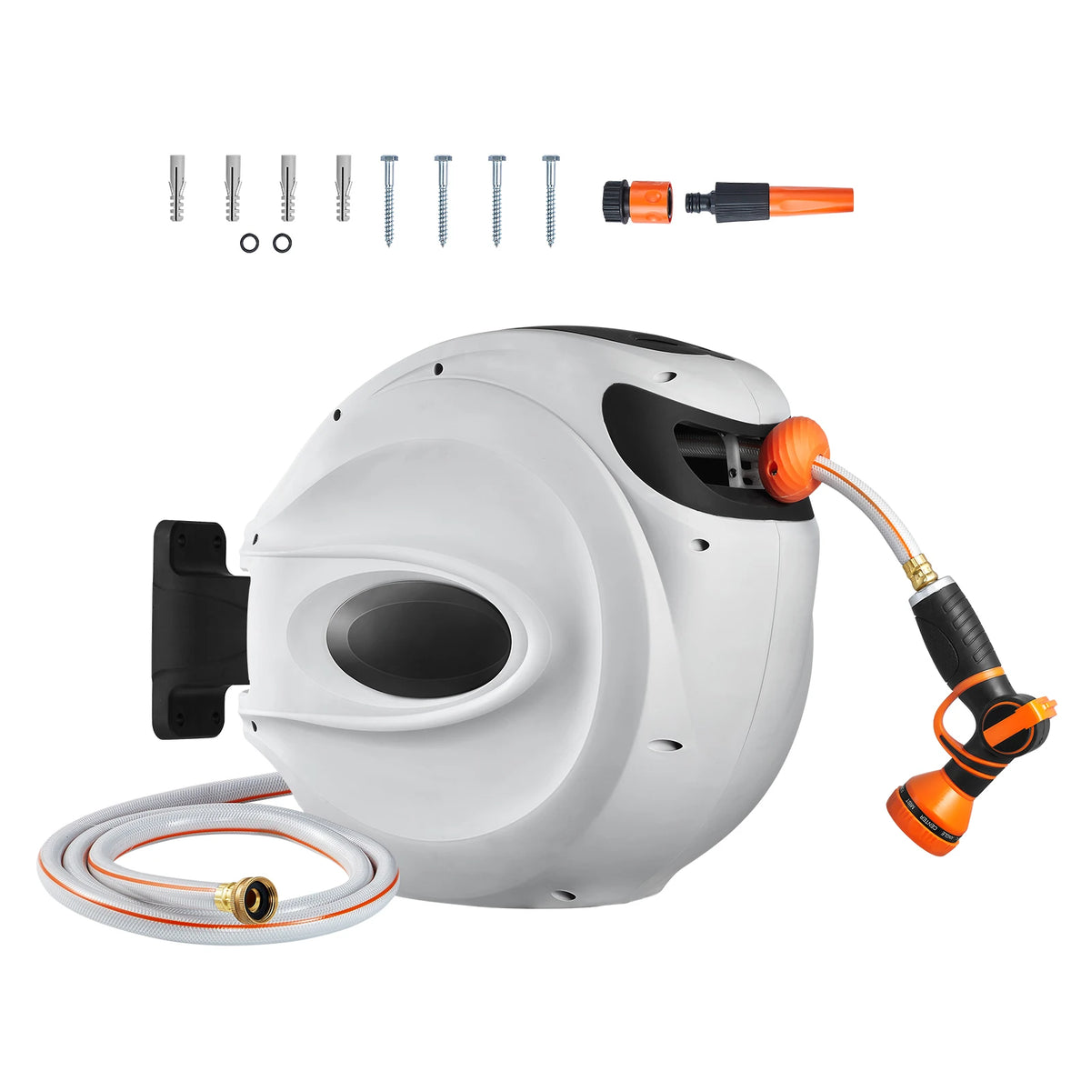 Succebuy Wall Mounted Retractable Garden Hose Reel With Automatic Rewind And Nozzle